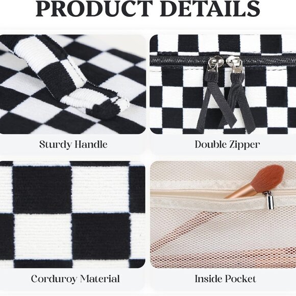 Corduroy Large Travel Quilted Makeup Bag for Women Floral Cotton Cosmetic Bag Co - Picture 4 of 13